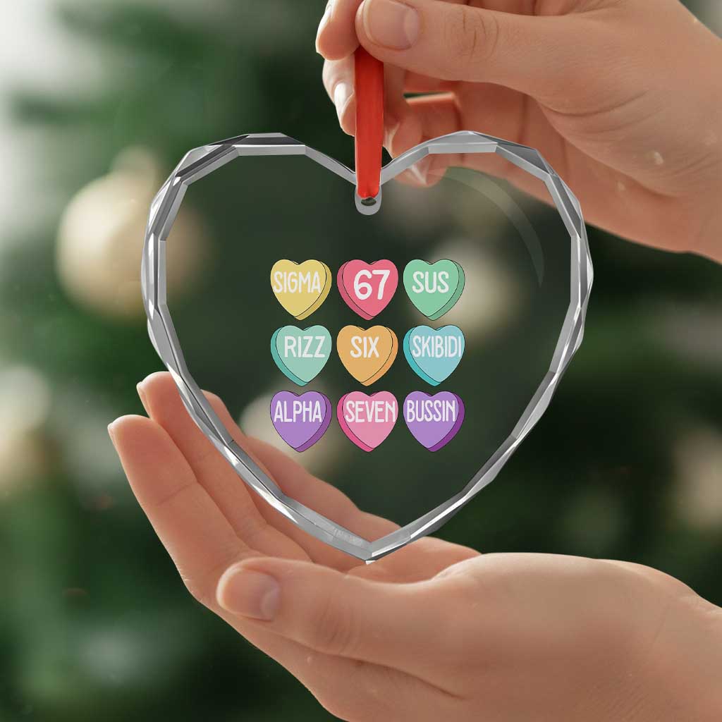 Funny Valentines Day 67 Meme Six Seven Sigma Rizz Heart Kids Heart Crystal Glass Ornament TS11 Print Your Wear