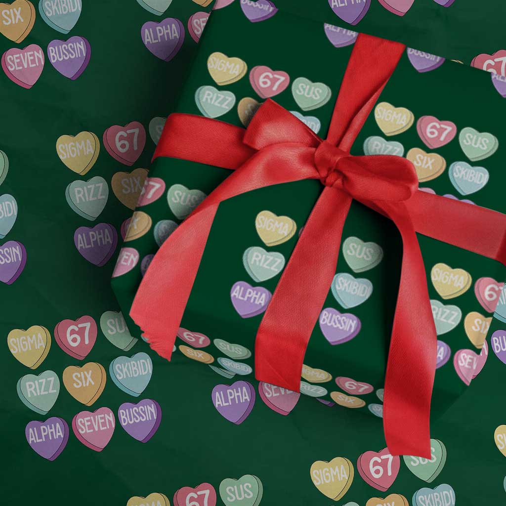 Funny Valentines Day 67 Meme Six Seven Sigma Rizz Heart Kids Wrapping Paper Roll TS11 Green Print Your Wear