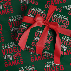Funny Valentines Gamer Wrapping Paper Roll V is for Video Games TS10 Green Print Your Wear