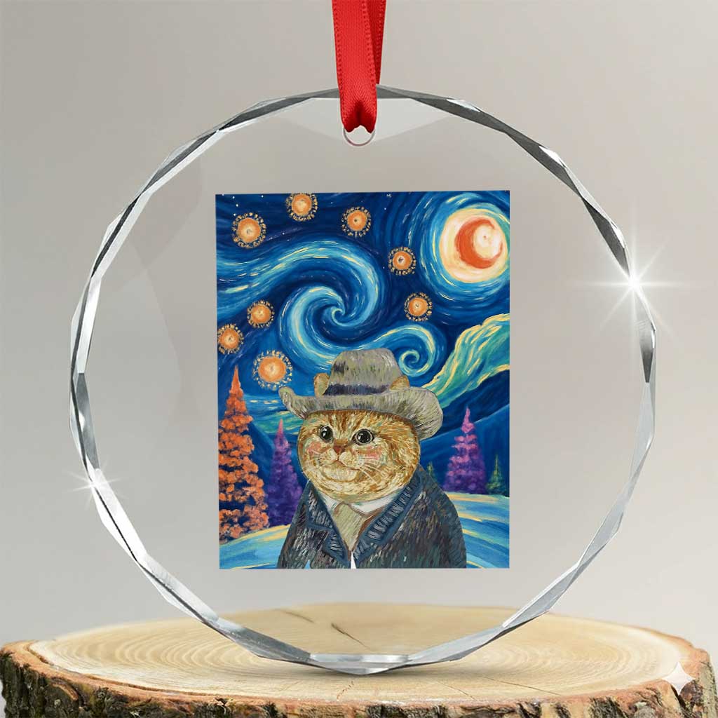Funny Van Gogh Cat in Starry Night Crystal Glass Ornament TS12 Transparent Glass 3'' Circle Print Your Wear