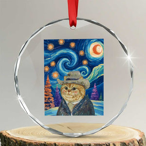 Funny Van Gogh Cat in Starry Night Crystal Glass Ornament TS12 Transparent Glass 3'' Circle Print Your Wear