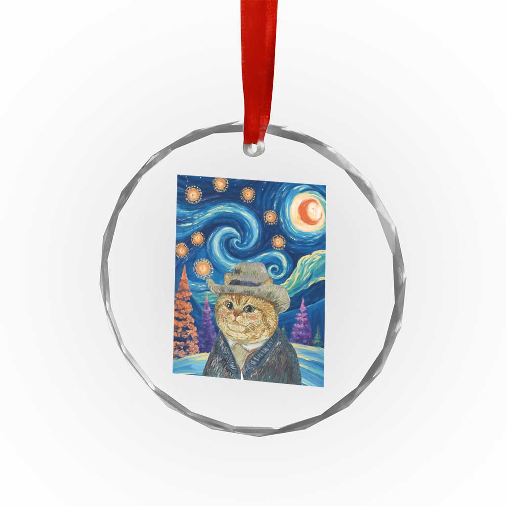 Funny Van Gogh Cat in Starry Night Crystal Glass Ornament TS12 Print Your Wear