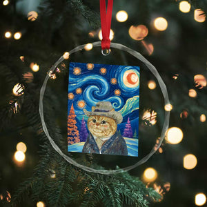 Funny Van Gogh Cat in Starry Night Crystal Glass Ornament TS12 Print Your Wear