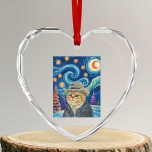 Funny Van Gogh Cat in Starry Night Heart Crystal Glass Ornament TS12 Transparent Glass 3'' Heart Print Your Wear