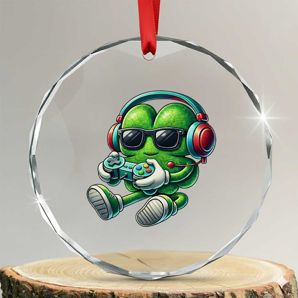 Funny Video Game Shamrock St Patricks Day Gamer Crystal Glass Ornament TS11 Transparent Glass 3'' Circle Print Your Wear