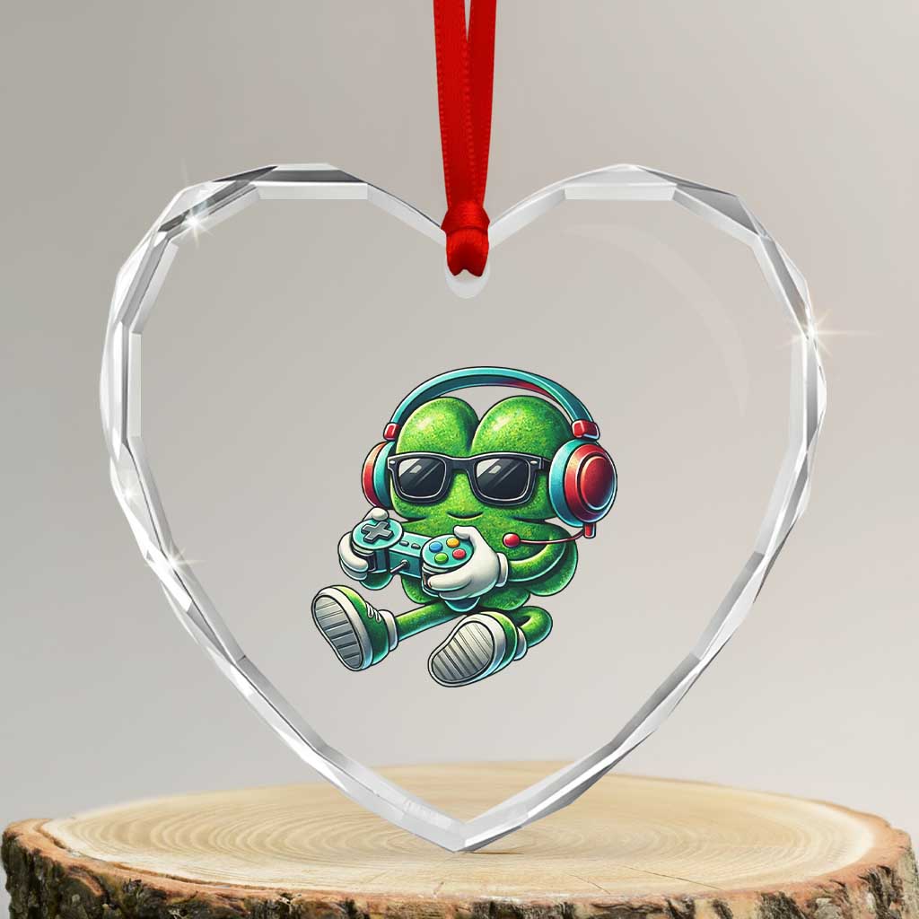 Funny Video Game Shamrock St Patricks Day Gamer Heart Crystal Glass Ornament TS11 Transparent Glass 3'' Heart Print Your Wear