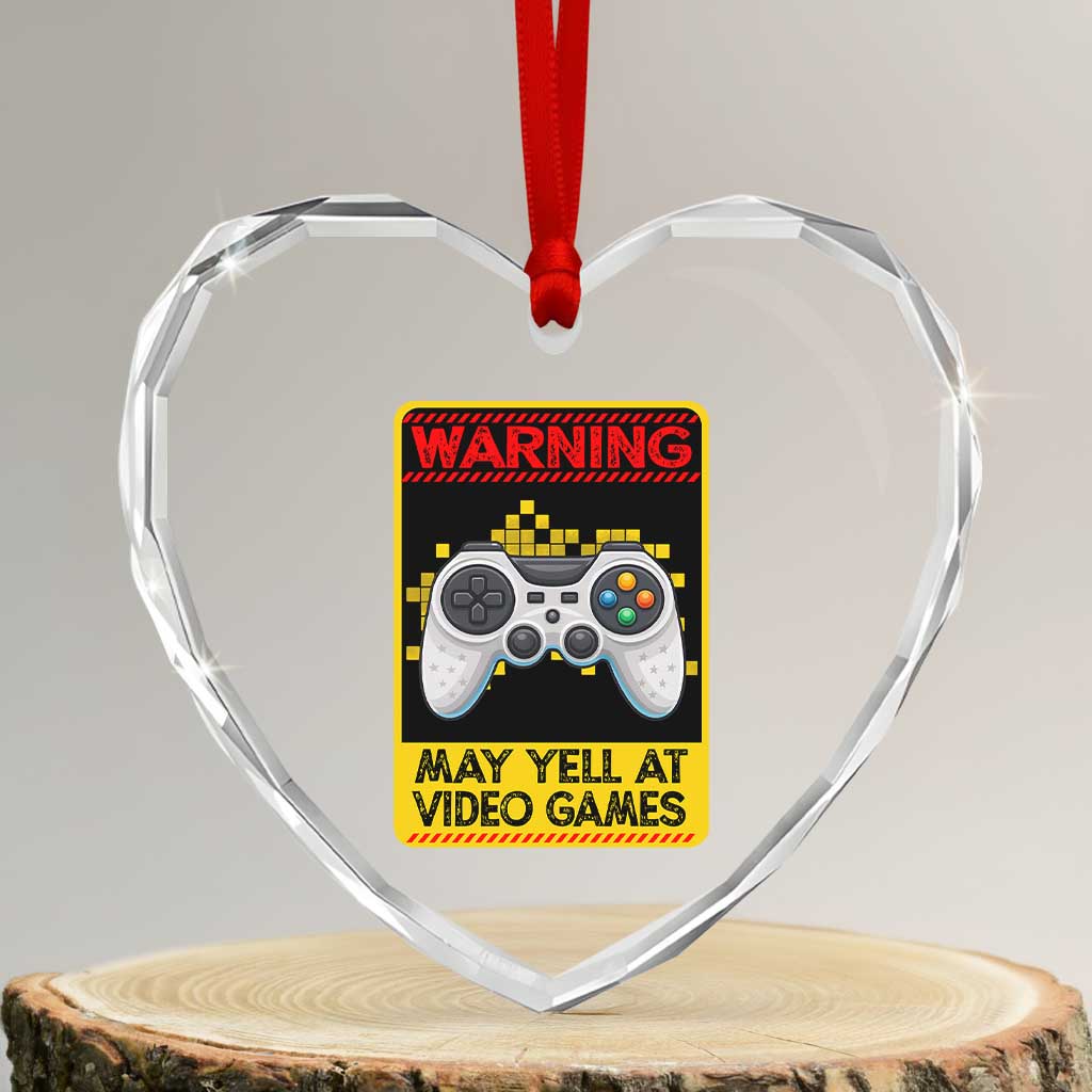 Funny Video Gamer Heart Crystal Glass Ornament Warning May Yell At Video Games TS14 Transparent Glass 3'' Heart Print Your Wear
