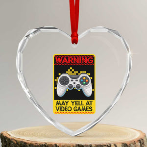 Funny Video Gamer Heart Crystal Glass Ornament Warning May Yell At Video Games TS14 Transparent Glass 3'' Heart Print Your Wear