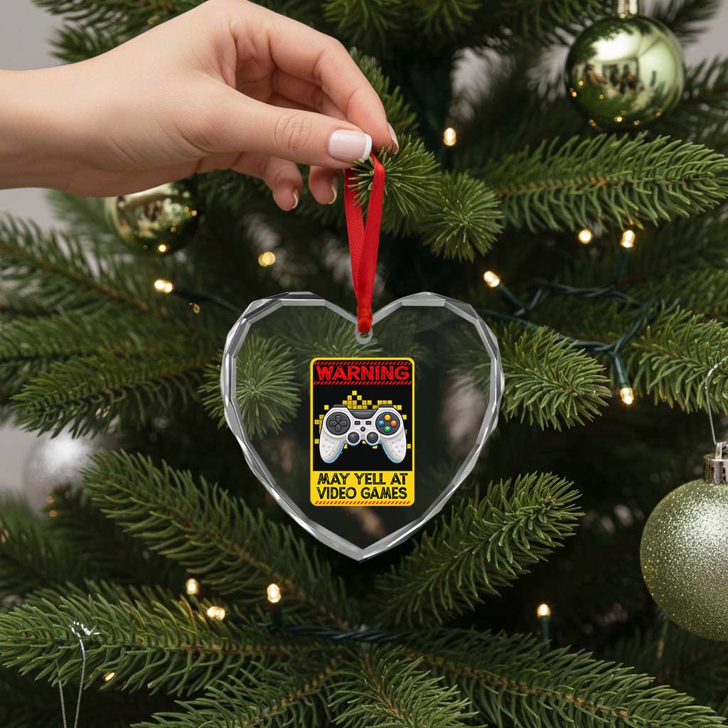 Funny Video Gamer Heart Crystal Glass Ornament Warning May Yell At Video Games TS14 Print Your Wear