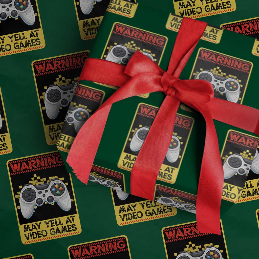 Funny Video Gamer Wrapping Paper Roll Warning May Yell At Video Games TS14 Green Print Your Wear