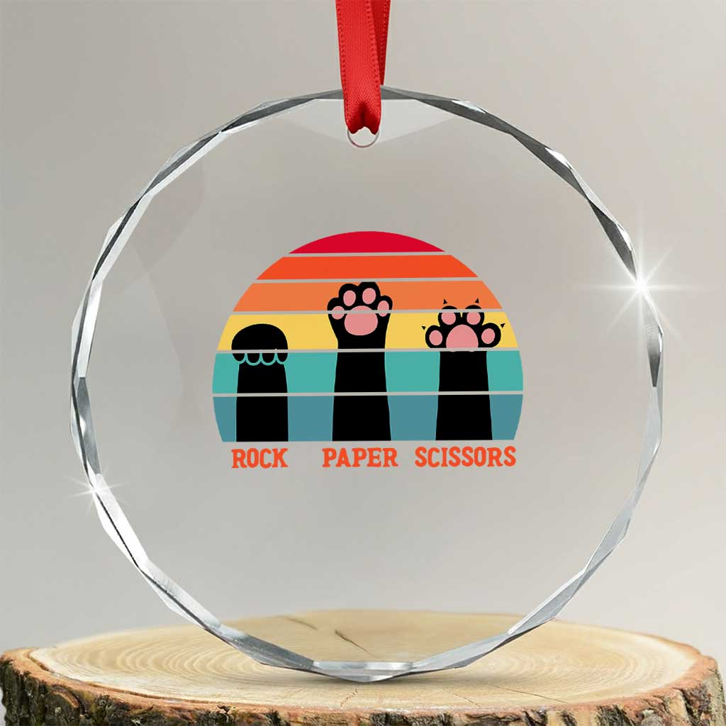 Funny Vintage Black Cat Introvert Crystal Glass Ornament Rock Paper Scissors Paw TS12 Transparent Glass 3'' Circle Print Your Wear