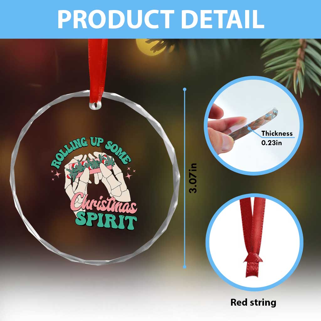 Funny Weed Christmas Crystal Glass Ornament Rolling Up Some Christmas Spirit Skeleton Hand TS11 Print Your Wear