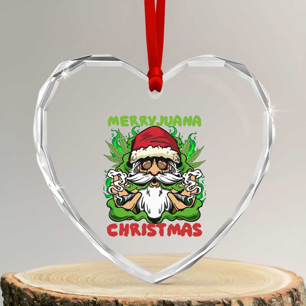 Funny Weed Christmas Heart Crystal Glass Ornament Merry Juana Xmas Santa TS11 Transparent Glass 3'' Heart Print Your Wear