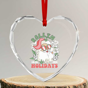 Funny Weed Christmas Heart Crystal Glass Ornament Rollin Into The Holidays Santa Xmas TS11 Transparent Glass 3'' Heart Print Your Wear