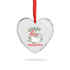 Funny Weed Christmas Heart Crystal Glass Ornament Rollin Into The Holidays Santa Xmas TS11 Print Your Wear