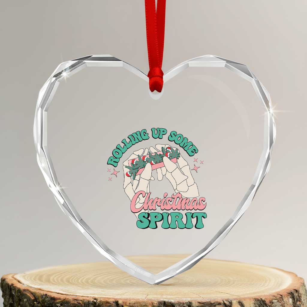 Funny Weed Christmas Heart Crystal Glass Ornament Rolling Up Some Christmas Spirit Skeleton Hand TS11 Transparent Glass 3'' Heart Print Your Wear