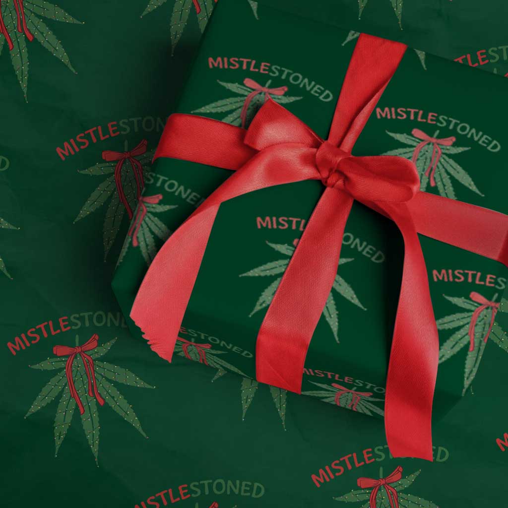 Funny Weed Christmas Wrapping Paper Roll Mistlestoned Mistletoe Led Lights TS11 Green Print Your Wear