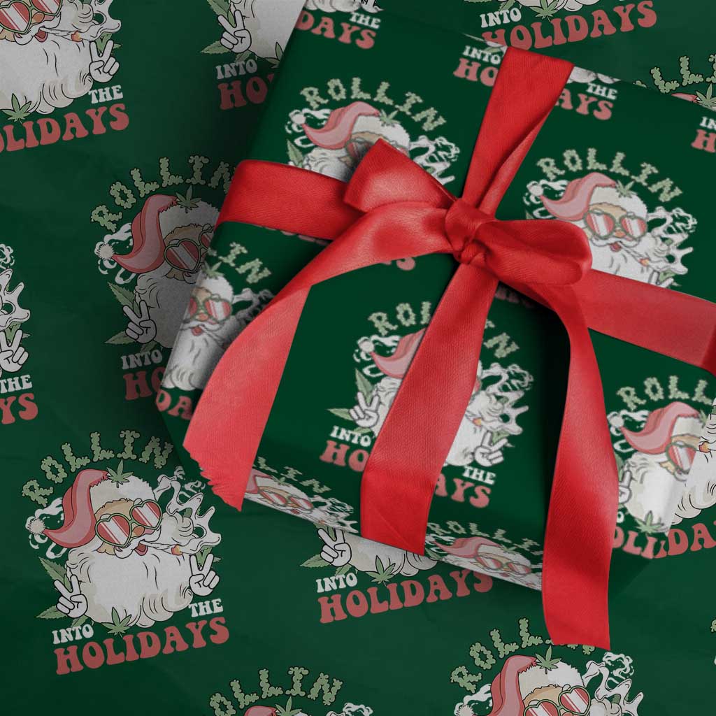 Funny Weed Christmas Wrapping Paper Roll Rollin Into The Holidays Santa Xmas TS11 Green Print Your Wear