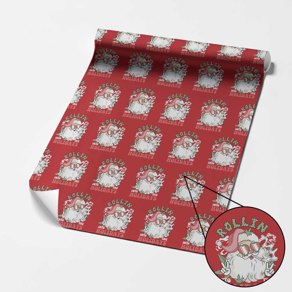 Funny Weed Christmas Wrapping Paper Roll Rollin Into The Holidays Santa Xmas TS11 Red Print Your Wear