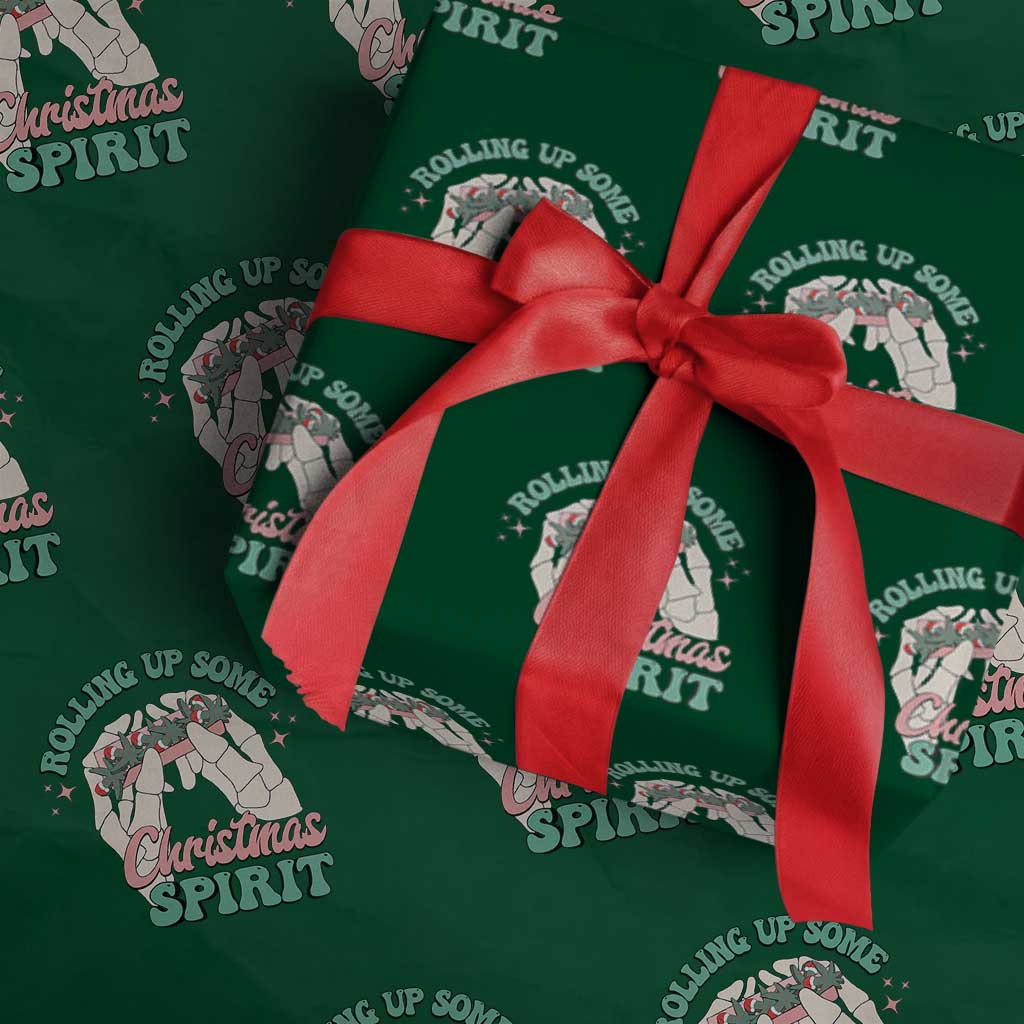 Funny Weed Christmas Wrapping Paper Roll Rolling Up Some Christmas Spirit Skeleton Hand TS11 Green Print Your Wear
