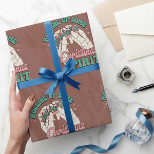 Funny Weed Christmas Wrapping Paper Roll Rolling Up Some Christmas Spirit Skeleton Hand TS11 Mocha Print Your Wear