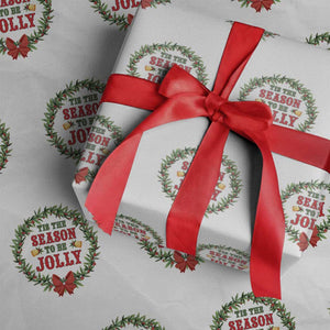 Funny Weed Christmas Wrapping Paper Roll Tis The Season To Be Jolly Xmas Wreath TS11 White Print Your Wear