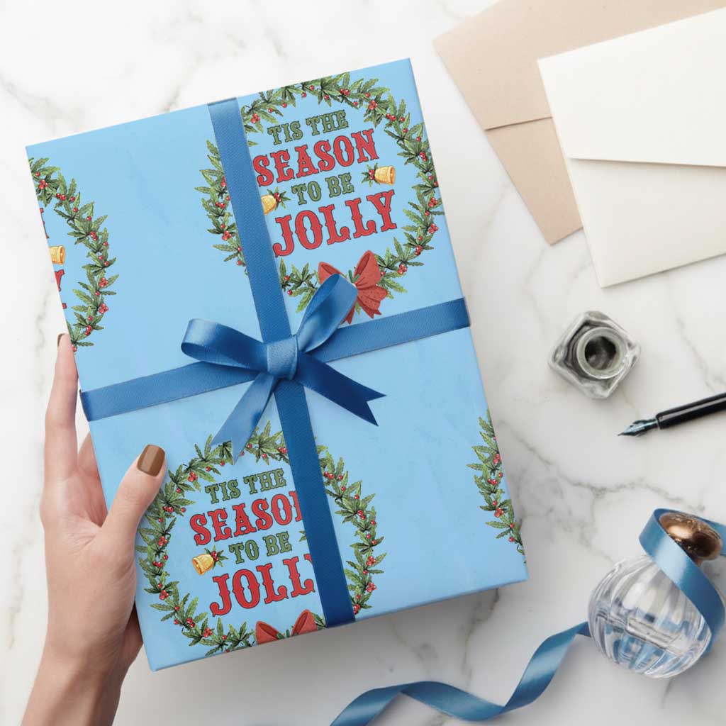 Funny Weed Christmas Wrapping Paper Roll Tis The Season To Be Jolly Xmas Wreath TS11 Light Blue Print Your Wear
