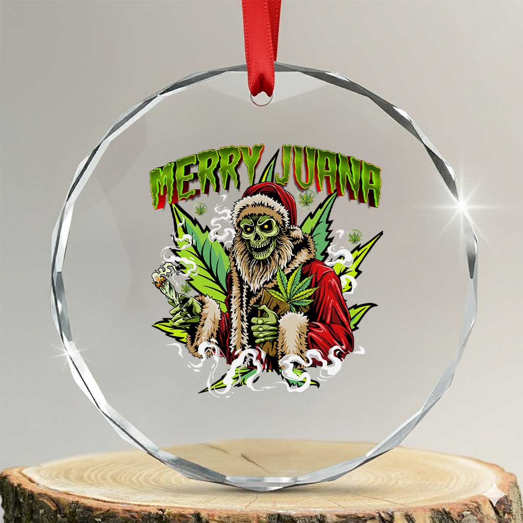 Funny Weed Xmas Crystal Glass Ornament Merry Juana Santa Skeleton 420 TS09 Transparent Glass 3'' Circle Print Your Wear