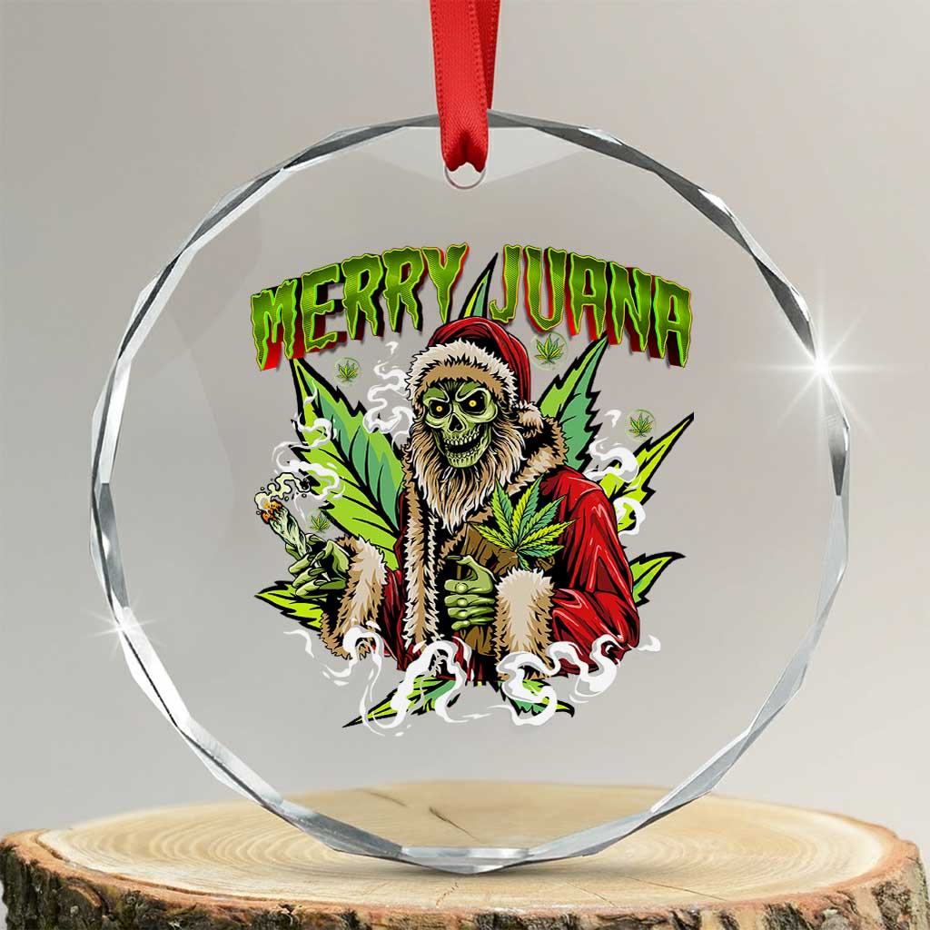 Funny Weed Xmas Crystal Glass Ornament Merry Juana Santa Skeleton 420 TS09 Transparent Glass 3'' Circle Print Your Wear