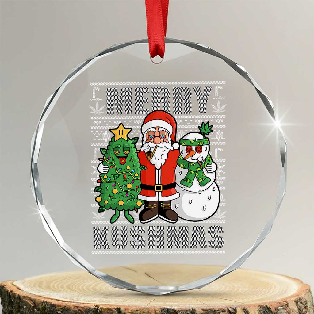 Funny Weed Xmas Crystal Glass Ornament Merry Kushmas Naughty Santa Snowman Cannabis 420 TS09 Transparent Glass 3'' Circle Print Your Wear