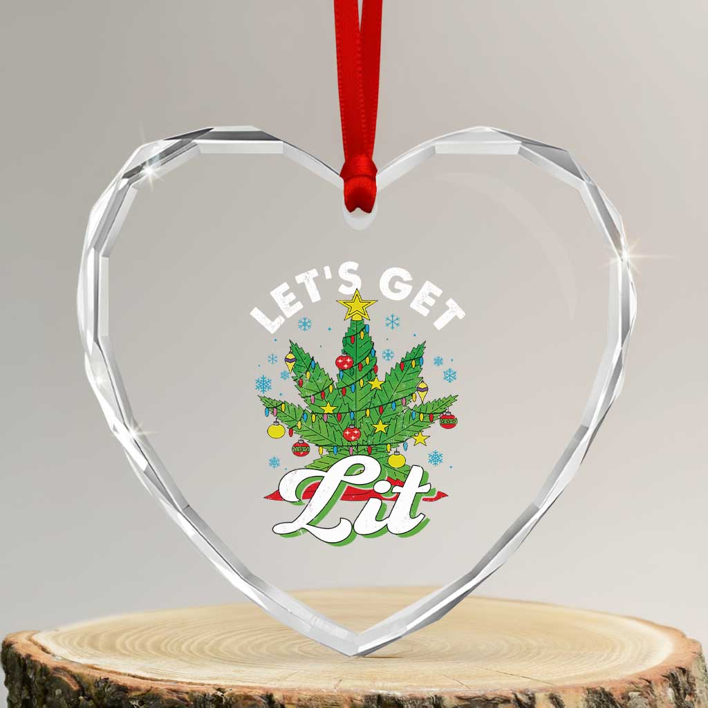 Funny Weed Xmas Heart Crystal Glass Ornament Let's Get Lit Christmas Tree Cannabis TS09 Transparent Glass 3'' Heart Print Your Wear