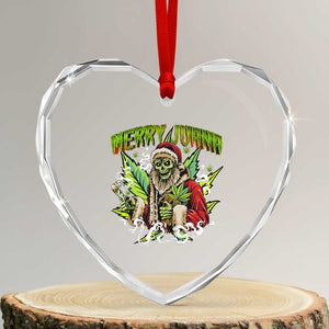 Funny Weed Xmas Heart Crystal Glass Ornament Merry Juana Santa Skeleton 420 TS09 Transparent Glass 3'' Heart Print Your Wear
