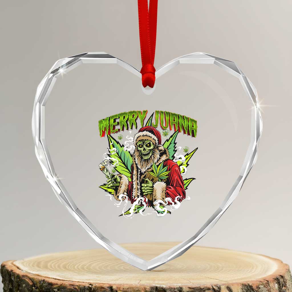 Funny Weed Xmas Heart Crystal Glass Ornament Merry Juana Santa Skeleton 420 TS09 Transparent Glass 3'' Heart Print Your Wear