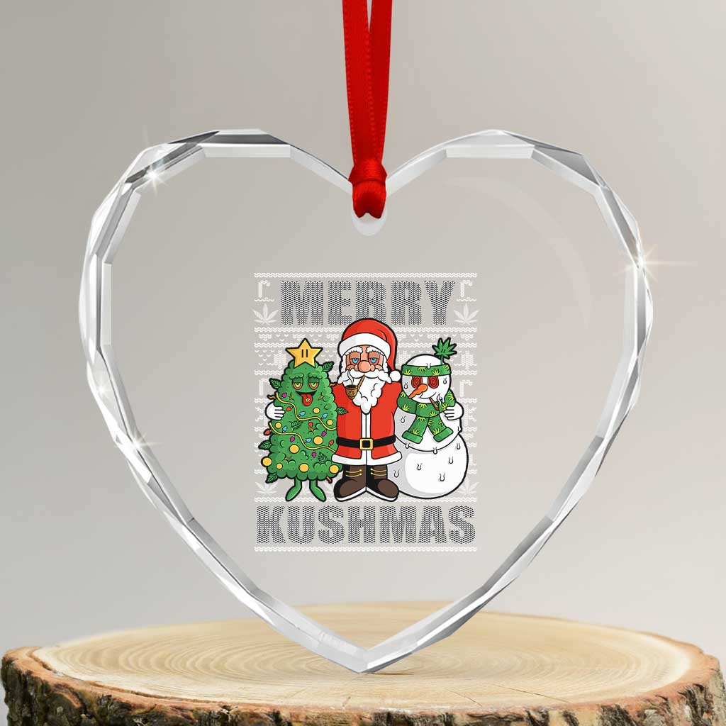 Funny Weed Xmas Heart Crystal Glass Ornament Merry Kushmas Naughty Santa Snowman Cannabis 420 TS09 Transparent Glass 3'' Heart Print Your Wear