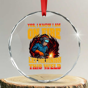 Funny Welding Bigfoot Crystal Glass Ornament Cryptid Welder Sasquatch TS14 Transparent Glass 3'' Circle Print Your Wear