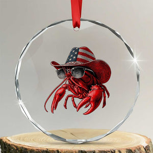 Funny Western Country Crawfish Lover Graphic Crystal Glass Ornament American Flag Cowboy Lobster Patriotic Cajun Season TS10 Transparent Glass 3'' Circle Print Your Wear