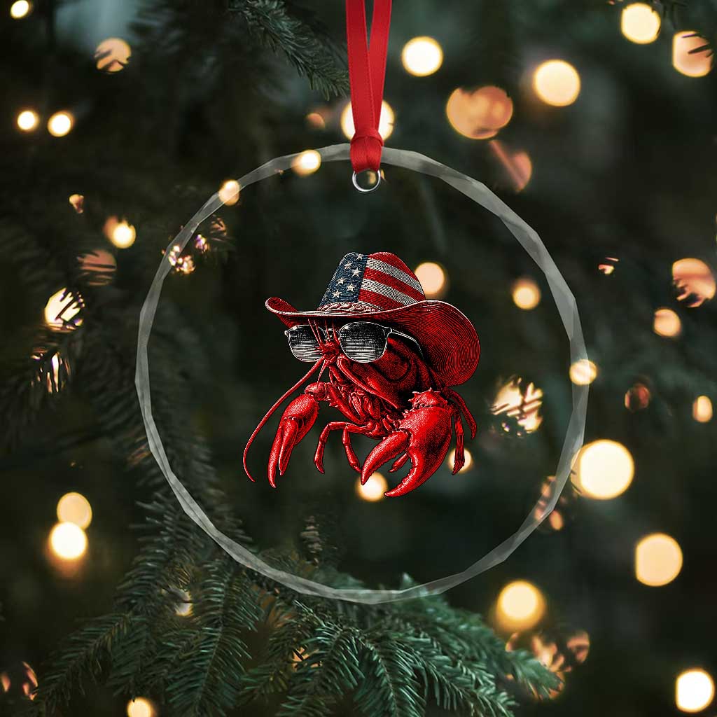 Funny Western Country Crawfish Lover Graphic Crystal Glass Ornament American Flag Cowboy Lobster Patriotic Cajun Season TS10 Print Your Wear