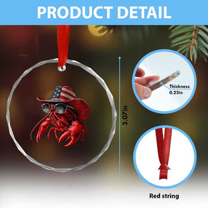 Funny Western Country Crawfish Lover Graphic Crystal Glass Ornament American Flag Cowboy Lobster Patriotic Cajun Season TS10 Print Your Wear