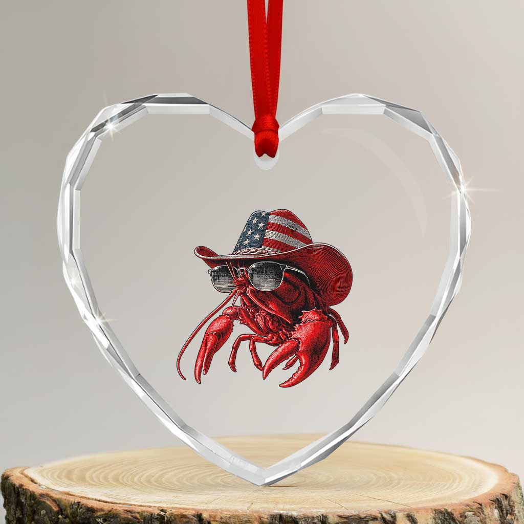 Funny Western Country Crawfish Lover Graphic Heart Crystal Glass Ornament American Flag Cowboy Lobster Patriotic Cajun Season TS10 Transparent Glass 3'' Heart Print Your Wear