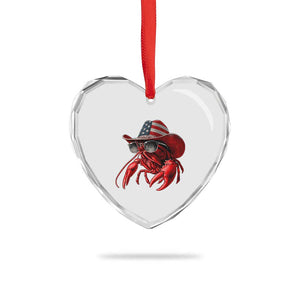 Funny Western Country Crawfish Lover Graphic Heart Crystal Glass Ornament American Flag Cowboy Lobster Patriotic Cajun Season TS10 Print Your Wear
