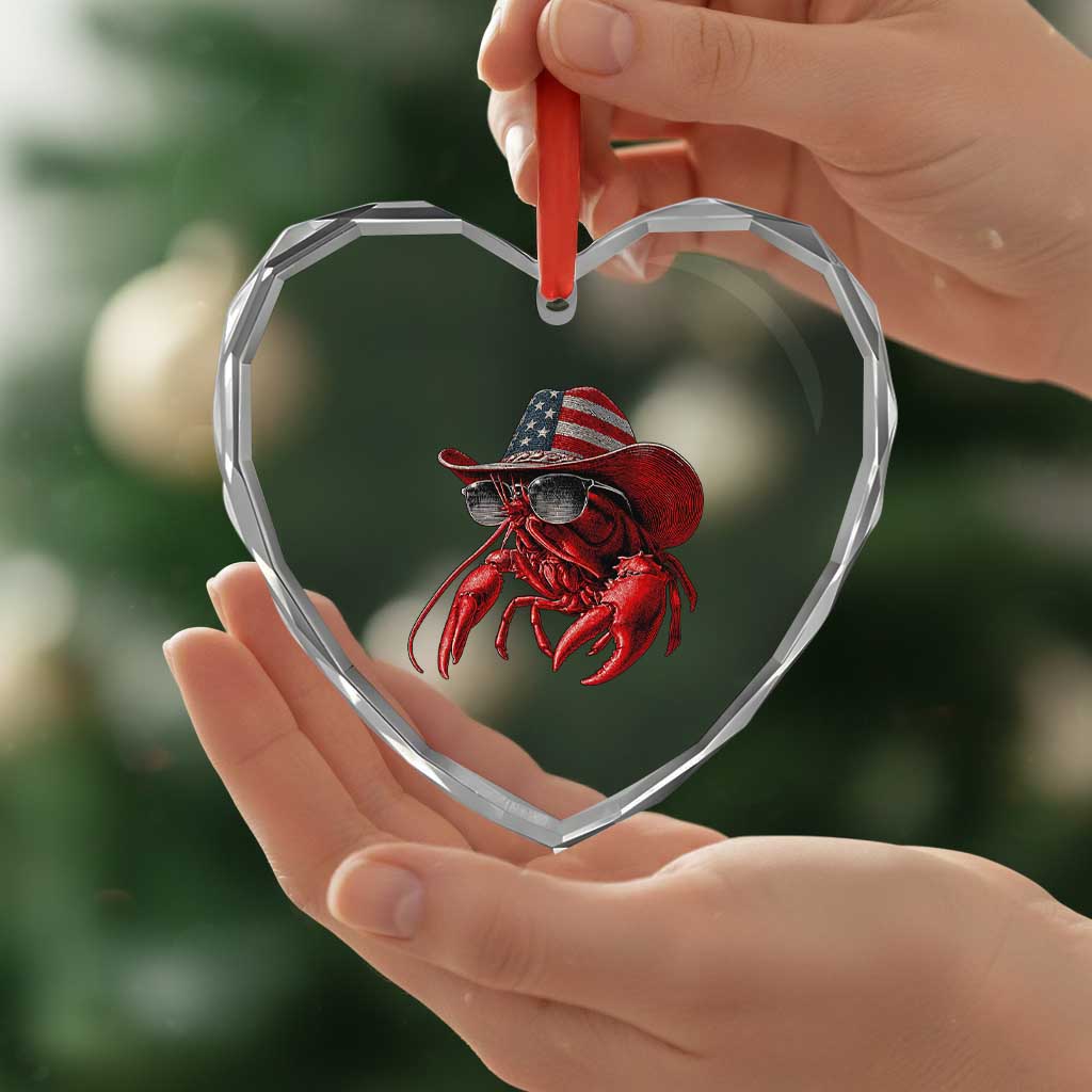 Funny Western Country Crawfish Lover Graphic Heart Crystal Glass Ornament American Flag Cowboy Lobster Patriotic Cajun Season TS10 Print Your Wear