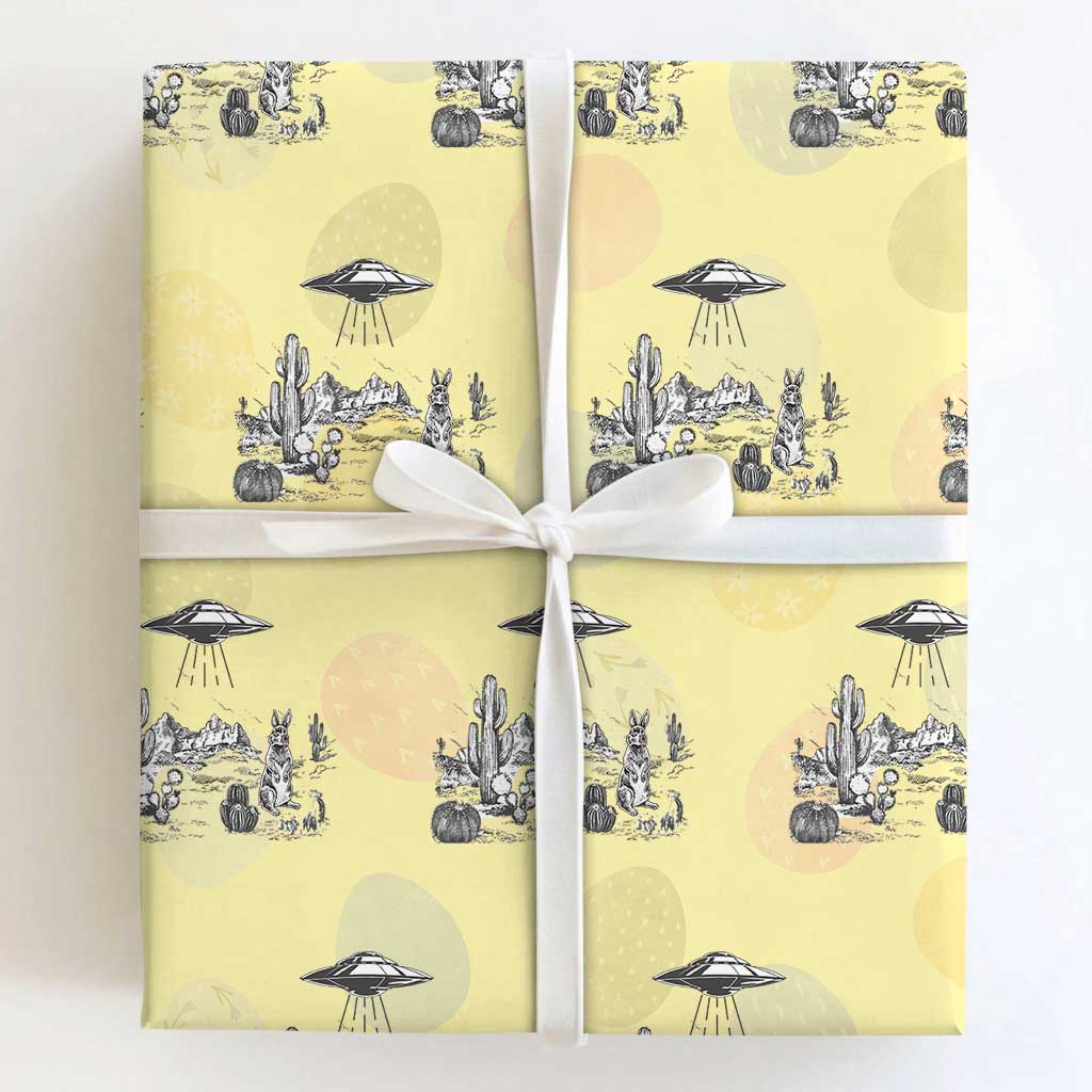 Funny Western Easter Day UFO Bunny Alien Wrapping Paper Roll TS11 Light Yellow Print Your Wear