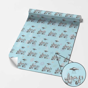 Funny Western Easter Day UFO Bunny Alien Wrapping Paper Roll TS11 Light Blue Print Your Wear