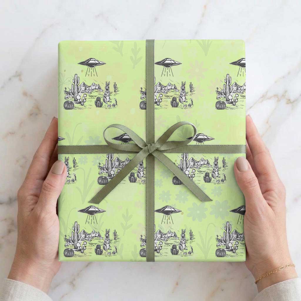Funny Western Easter Day UFO Bunny Alien Wrapping Paper Roll TS11 Lime Print Your Wear