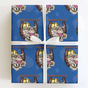 Funny Western Easter Day Wrapping Paper Roll Howdy Easter Country Cowboy Bunny Horseshoe TS11 Royal Blue Print Your Wear