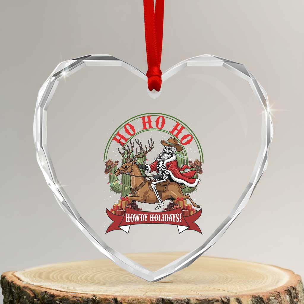Funny Western Skeleton Cowboy Christmas Heart Crystal Glass Ornament Howdy Holidays TS12 Transparent Glass 3'' Heart Print Your Wear