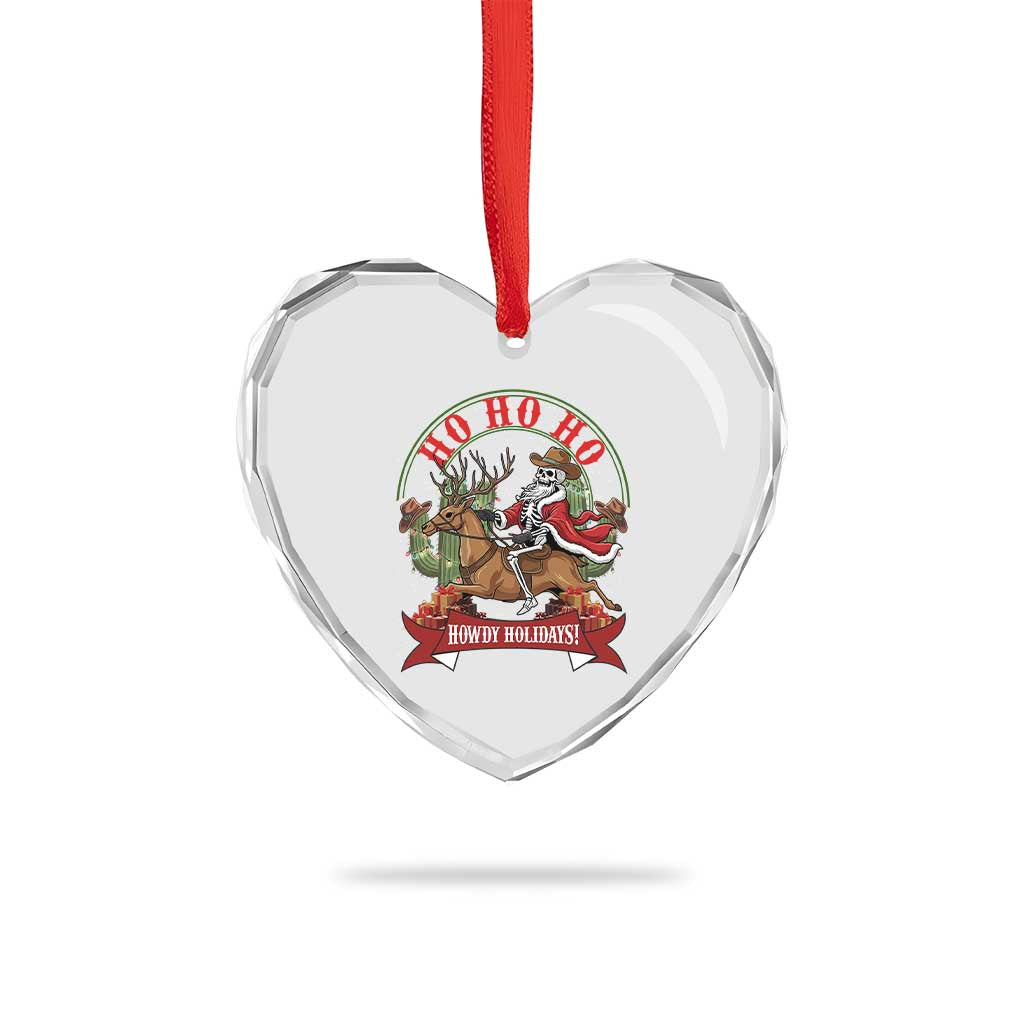 Funny Western Skeleton Cowboy Christmas Heart Crystal Glass Ornament Howdy Holidays TS12 Print Your Wear
