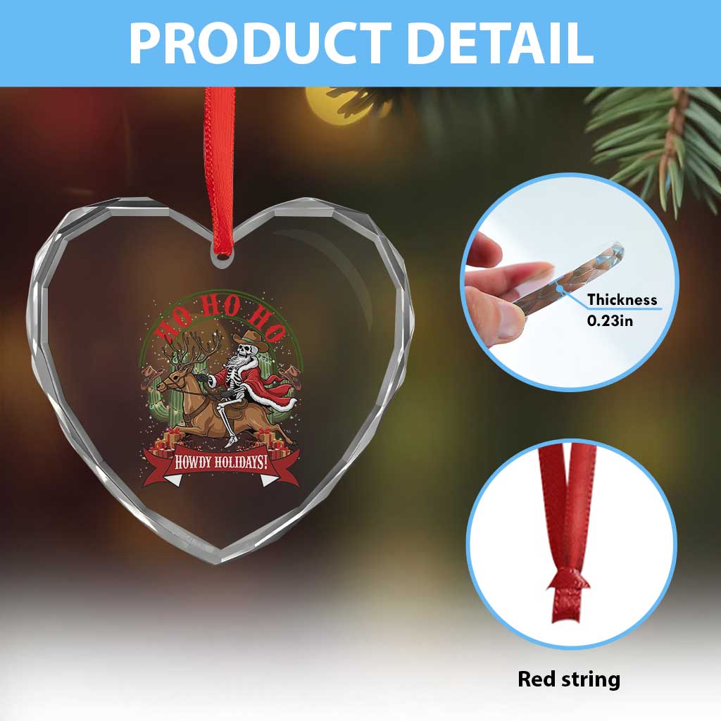 Funny Western Skeleton Cowboy Christmas Heart Crystal Glass Ornament Howdy Holidays TS12 Print Your Wear