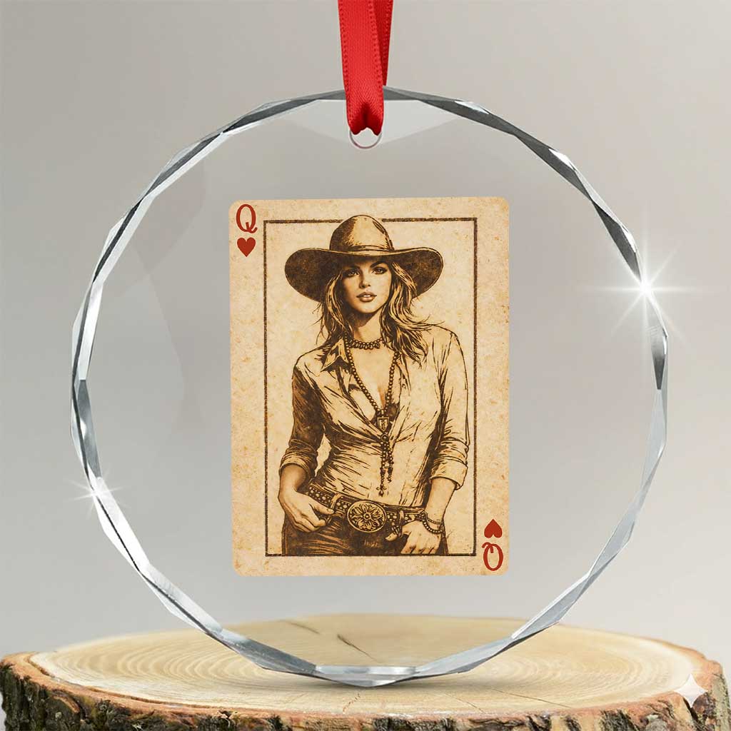 Funny Western Valentine Cowgirl Queen of Hearts Card Crystal Glass Ornament TS11 Transparent Glass 3'' Circle Print Your Wear