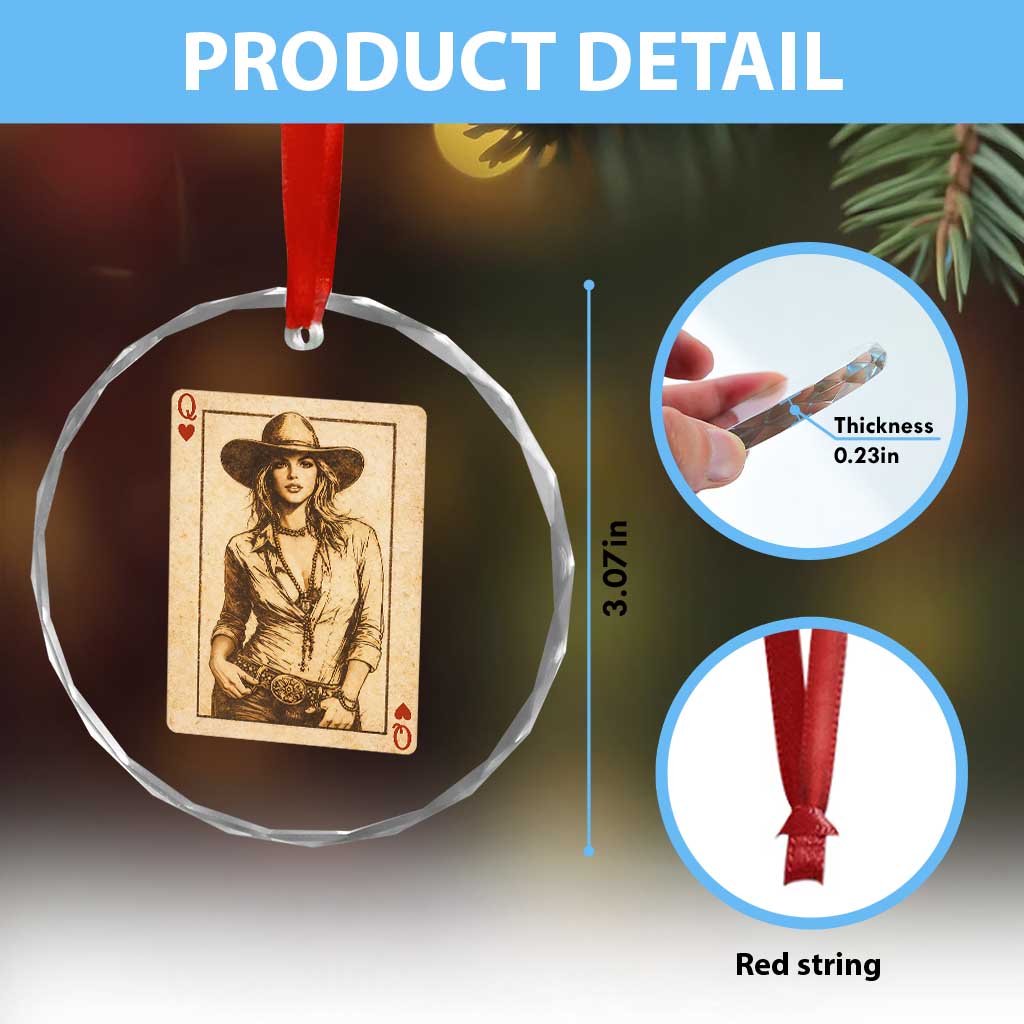 Funny Western Valentine Cowgirl Queen of Hearts Card Crystal Glass Ornament TS11 Print Your Wear